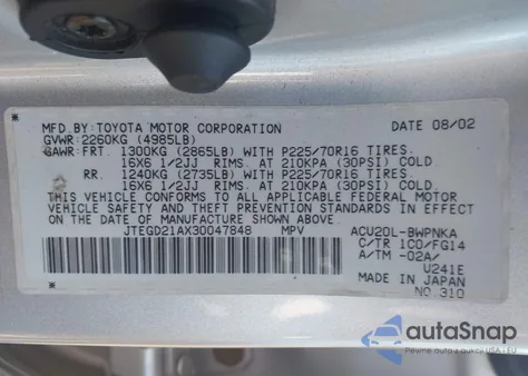 2003 Toyota Highlander z USA, uszkodzony, nr VIN JTEGD21AX30047848